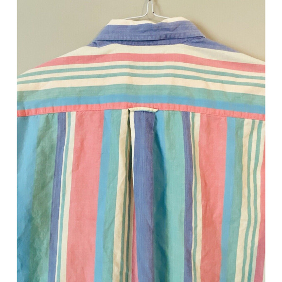 Vintage 1990's Nautica Pastel Striped Short Sleeve Button Shirt Mens Large - Picture 10 of 12